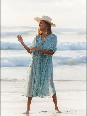 Daughters of India Kyra Midi Dress Jade Green Cotton S
